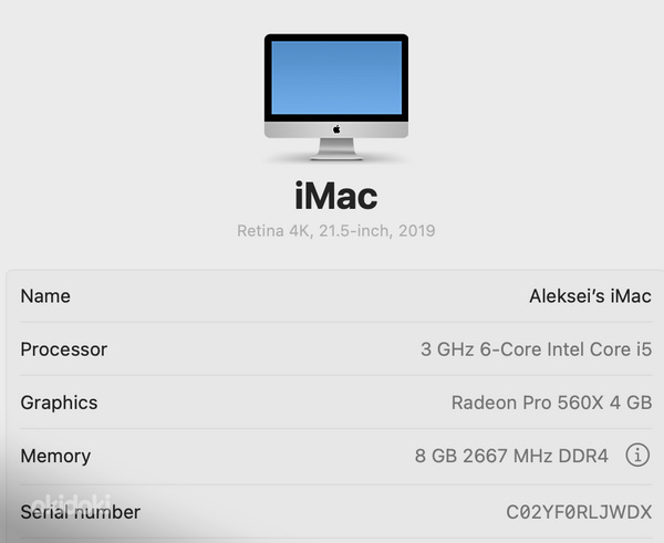Apple Imac 21.5" Retina 4K 2019, i5, 1 ТБ, 8 ГБ, Radeon Pro (фото #4)