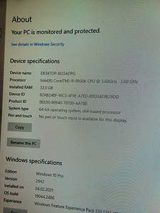 Mänguarvuti intel(R) core (TM) i9-9900K CPU @ 360GHz (3 foto / 6)