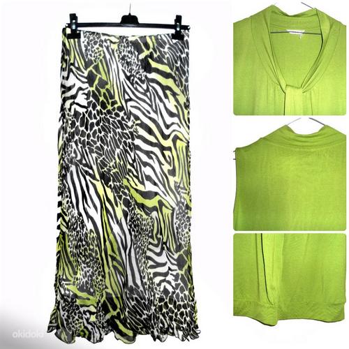 Стильная зеленая блузка-стрейч с драпировкой, L-XL-UK 14 (фото #2)