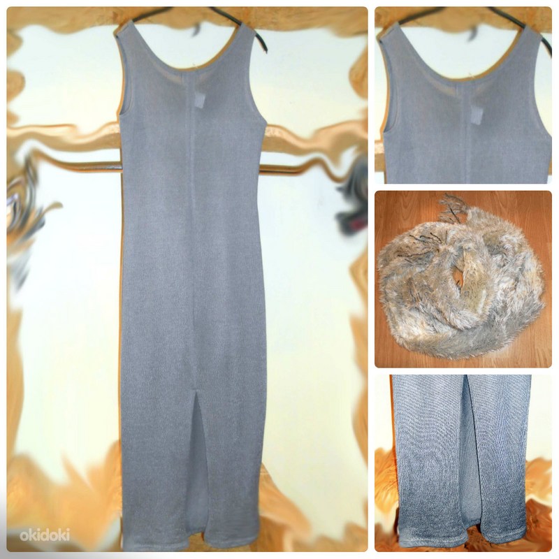Cеребристо-серое длинное платье-стрейч, 36-38-S-M (фото #2)