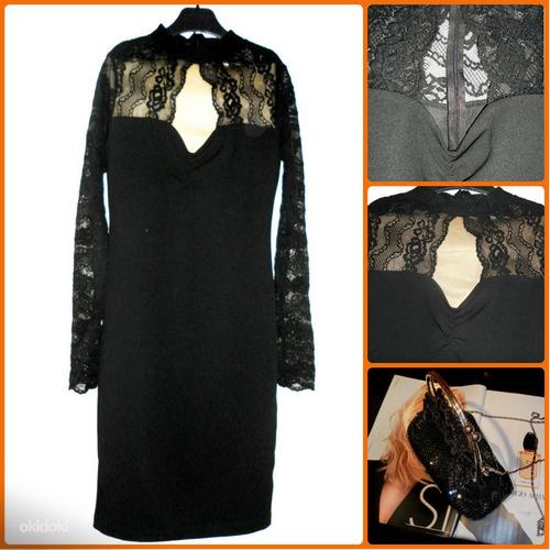 BikBok черное маленькое платье футляр стрейч с кружевом, S-M (фото #1)