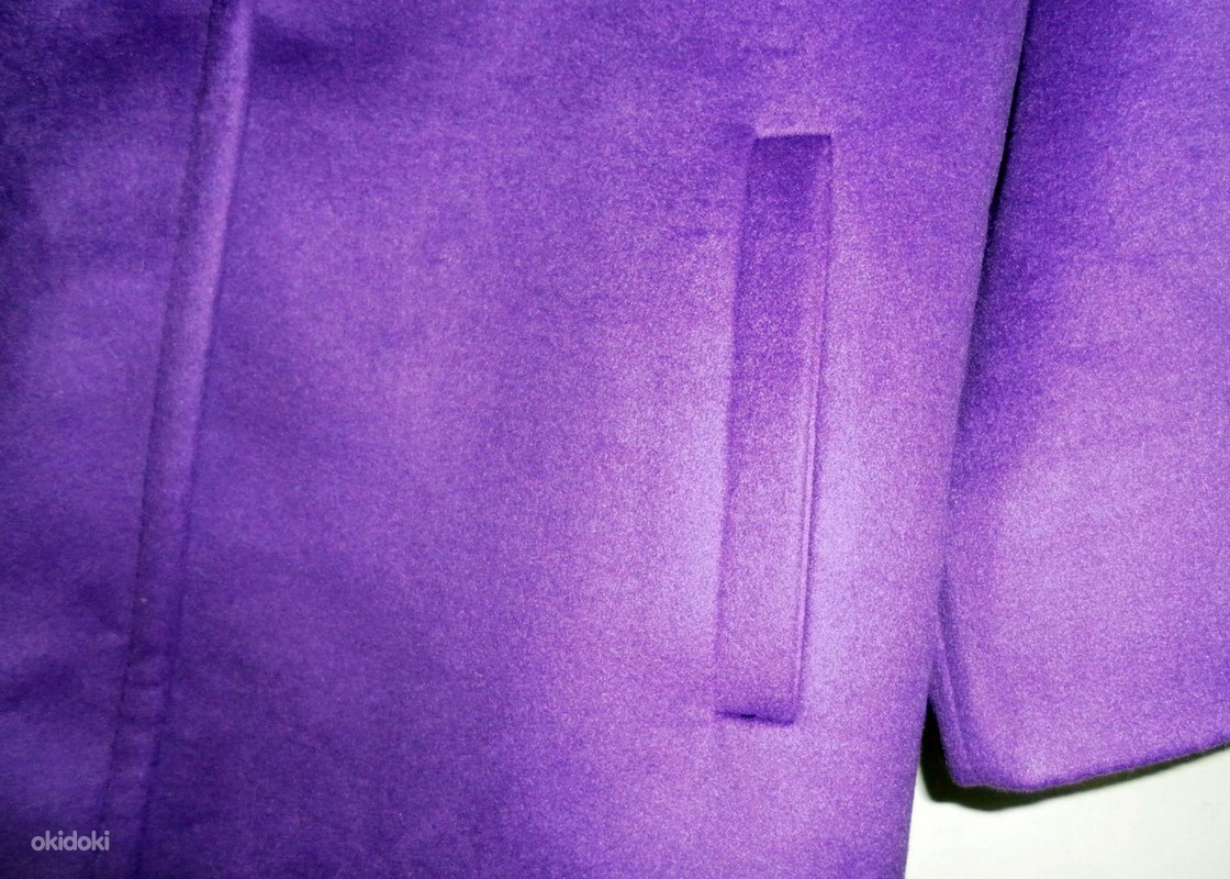 Шикарное яркое лиловое шерстяное пальто, EU42-L-XL, новое (фото #5)