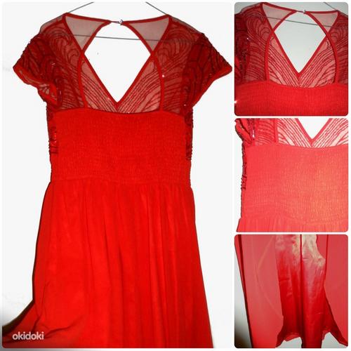 Ярко-красное шифоновое длинное вечернее платье, 40- 42-UK14 (фото #8)