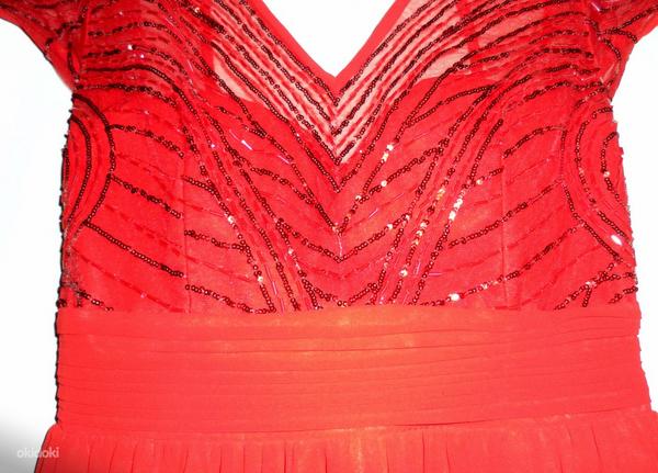 Ярко-красное шифоновое длинное вечернее платье, 40- 42-UK14 (фото #5)