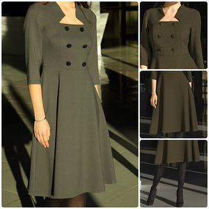 Оливковое плотное платье с красивым декольте, XL-2XL, новое (3 фото из 5)