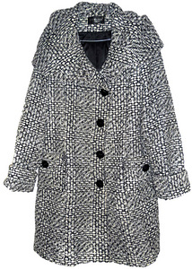 Efektne valge-hall-must k/s mantel kapuutsiga, XL-2XL/Ru54 (2 foto / 7)