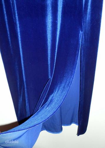 Эффектное бархатное ярко-синее длинное платье, 42-46-XL-2XL (фото #3)