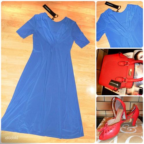 Элегантное итальянское синее платье-стрейч, 40-42-L, новое (фото #2)