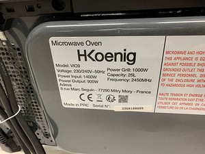 LOT! Mikrolaineahi grilliga H.koenig VIO9 25l 900W (6 foto / 10)