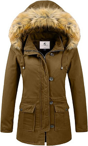 UUS Uoiuxc naiste talvemantel, tuulekindel parka, khaki M (1 foto / 7)