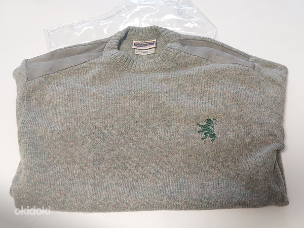 Sweater Glenhusky of Scotland 100% Wool Leather Patch L