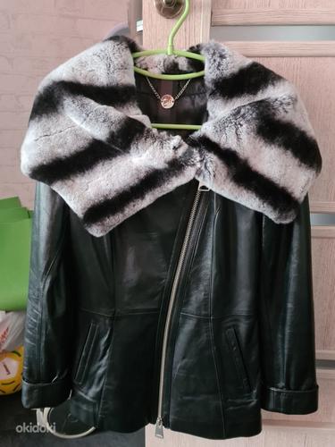 Кожанное пальто с мехом шиншиллы (фото #2)