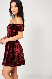 Crushed Velvet Off Shoulder Burgundy Dress Ex Brand Size M (1 foto / 3)
