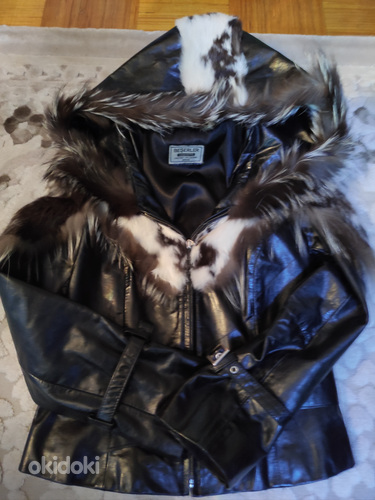 Новая кожанная куртка M-L с натуральным мехом (фото #2)