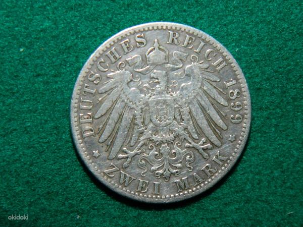 Серебряные 2 марки 1899 F Германская империя 900 пр (фото #1)