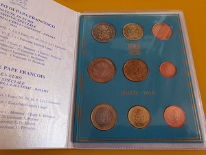 Vatikan ametlik 2019 komplekt 1cent-2euro,+ 5 euro, BU