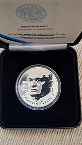 Серебряная монета 15€ Константин Пятс 150 лет.