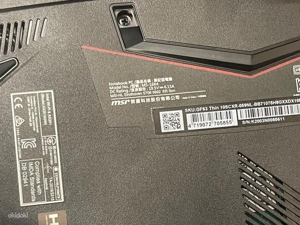 Sülearvuti MSI GF63 THIN 10SCXR + Laadija + Karp (foto #5)