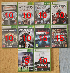 Xbox 360 mängud: payday 2, grid, GTA, splinter cell, assassi