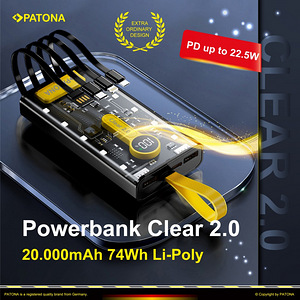 Akupank Patona Clear 2.0 PD22.5W 20,000mAh, garantiiga toode (5 foto / 8)