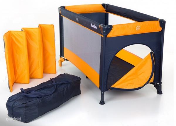 Раскладная детская кроватка-манеж, оранжевая, новая (фото #1)