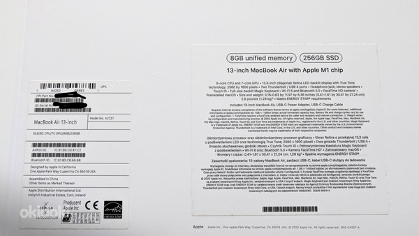 MacBook Air, hall, 2020, 13-inch M1 8GB 256GB SSD (foto #5)