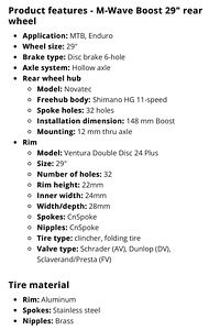 M-Wave 29" Disc 12mm Boost Rear Wheel (3 foto / 9)