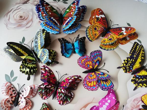 Бабочки на магнитах 12 шт, двойные крылья. Люминисцентные (фото #2)
