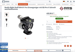 Statiivipea Really Right Stuff MH-01 Pro + B2-Pro klamber (5 foto / 5)