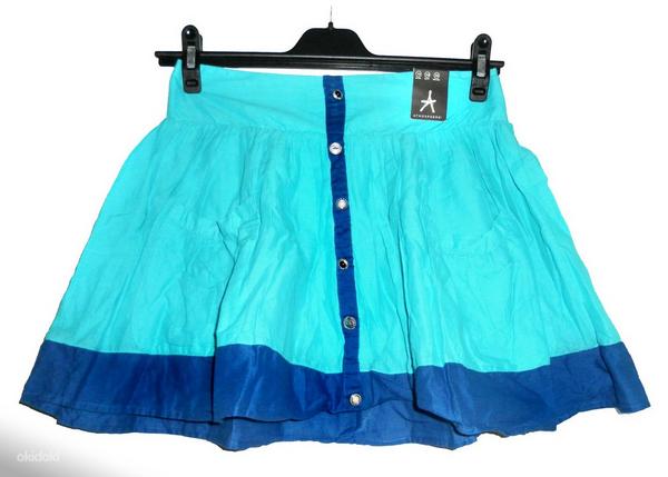 Яркая бирюзовая с синей отделкой хб летняя юбка, 38-M (фото #1)