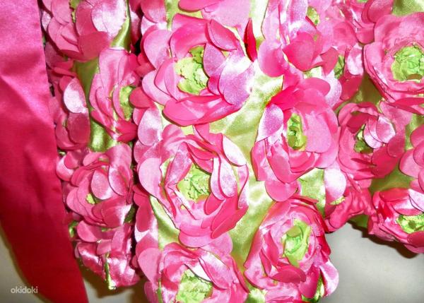 Ilus pidulik roosa-roheline 3D lilline kleit,146-152, uus (foto #1)