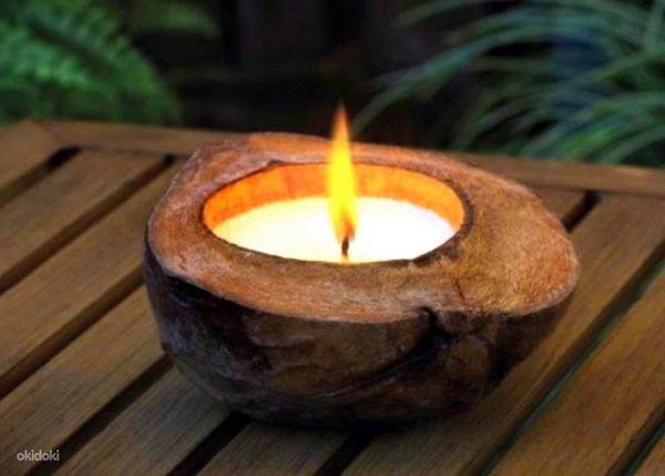 Большая экзотическая свеча в кокосовом орехе, новая (фото #1)