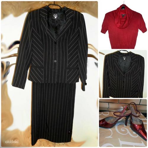 Элегантный черный костюм-пиджак и юбка-карандаш, 36-38-S-М (фото #1)