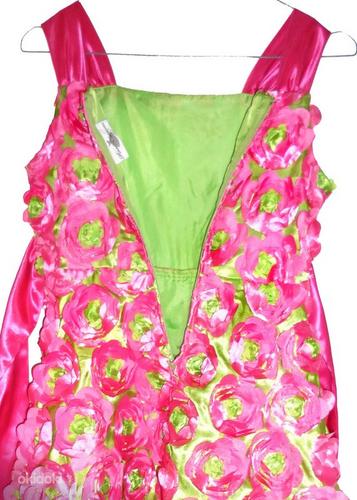 Ilus pidulik roosa-roheline 3D lilline kleit,146-152, uus (foto #7)