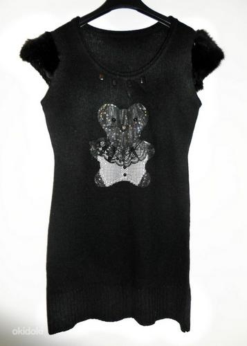 Must kootud karusnahast tikandiga tuunika kleit, XS-S-34-36 (foto #2)
