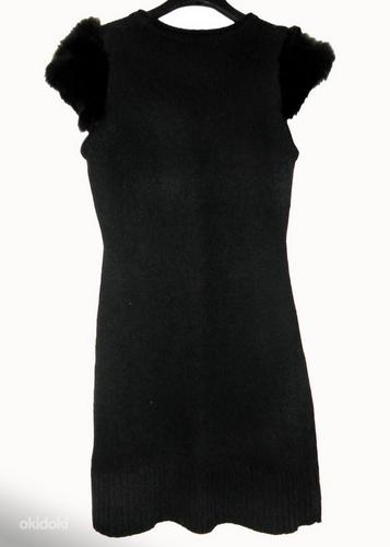 Черное вязаное платье-туника с мехом-вышивкой, XS-S-34-36 (фото #8)