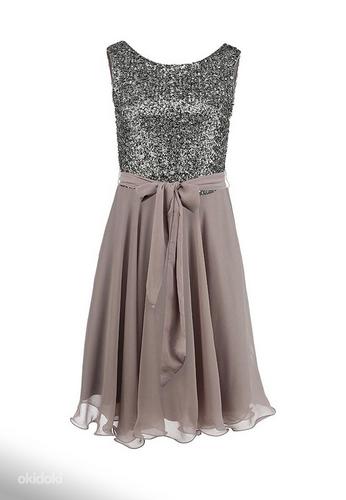Cеребристо-серое шифон-пайетки нарядное платье, XS, новое (фото #6)