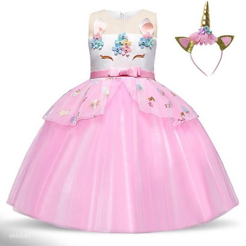 Новое платье принцессы розовый Единорог +ободок (134/140) (фото #10)