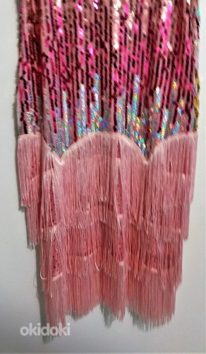 Праздничное розовое диско-платье с пайетками (L) (фото #4)