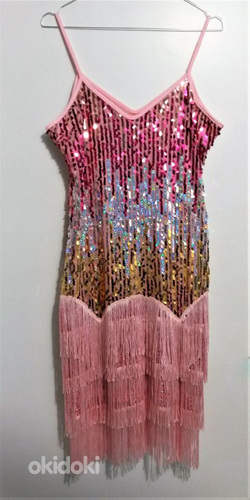 Праздничное розовое диско-платье с пайетками (L) (фото #8)