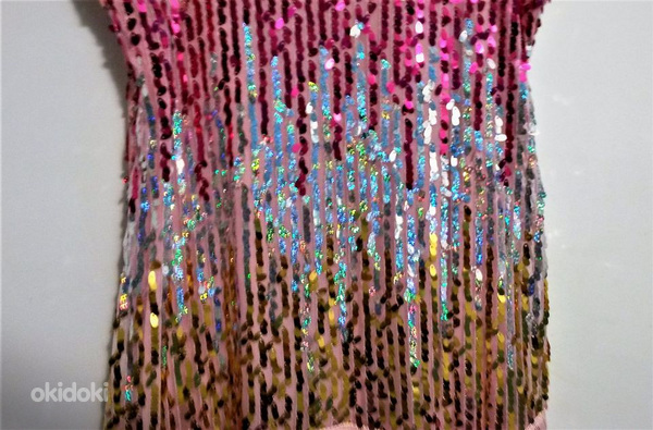 Праздничное розовое диско-платье с пайетками (L) (фото #9)