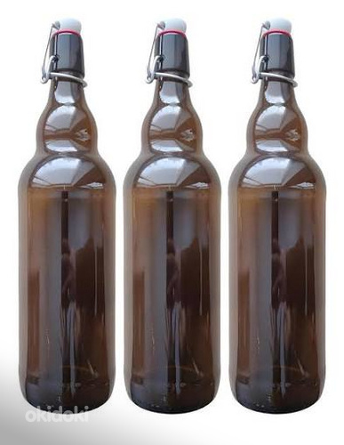 Tume klaaspudel 1L, traatkorgiga , 10 tk kokku