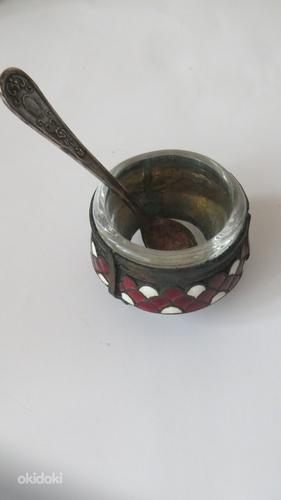 Солонка мельхиоровая с эмалью. Мстёра.