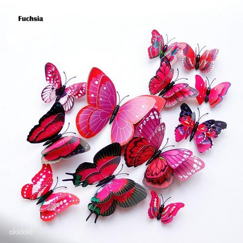 3D dekoratsioonid värvilised liblikad magnetitel 12 tk kompl (foto #6)