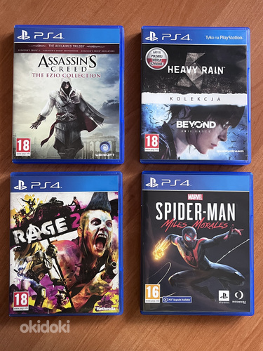 Spider man,heavy rain/beyond,assassins creed, rage 2 for ps4