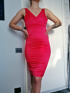 Новое шелковисто-кораллово-розовое торжественное платье, размер XS