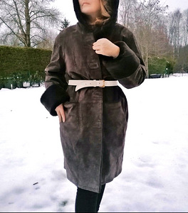 Ehtsast nahast kvaliteetne soe mantel, parka, s.44 (1 foto / 3)