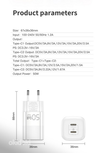 Twin USB-C Kiirlaadija! 50W Quick Charge 4.0 3.0 Type-C (foto #10)