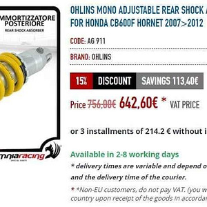 ÖHLINS taga amortisaator Honda CB600F Hornet 2007>2012 (4 foto / 5)