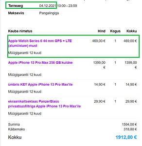 Apple Watch Series 6 44mm GPS + LTE (alumiinium) must (3 foto / 3)